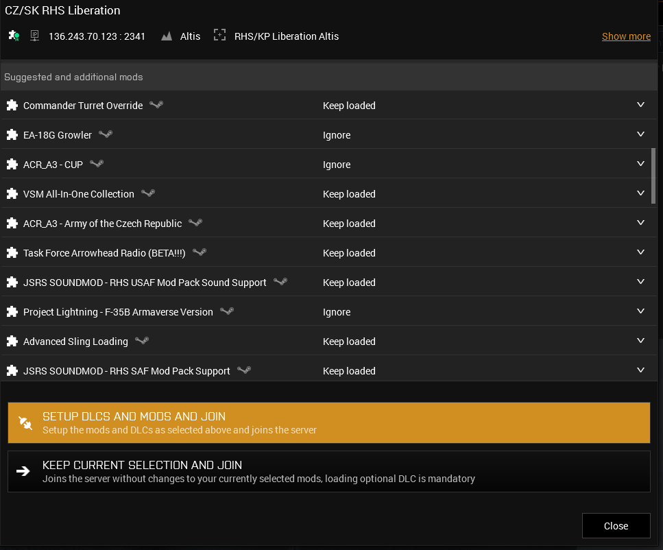 Optional mods list in launcher