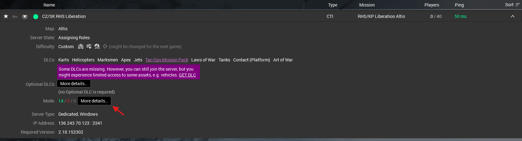 RHS Liberation server in server browser