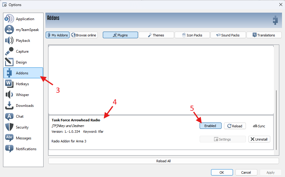 explanation of how to enable TFAR TeamSpeak 3 plug-in